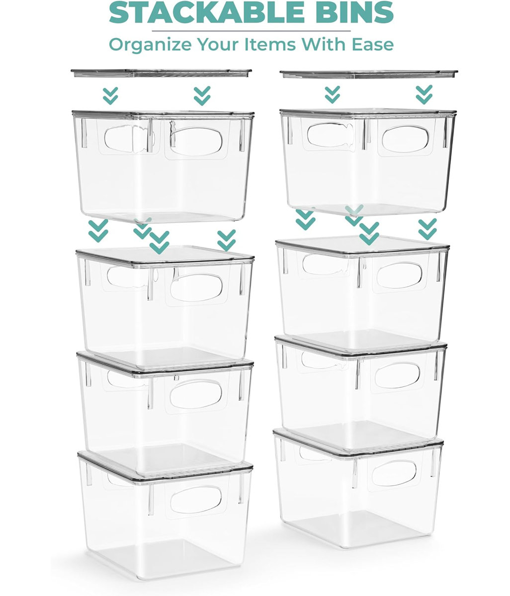 Sorbus 4 Pack Medium Clear Kitchen and Fridge Storage Bins with Handles and Lids